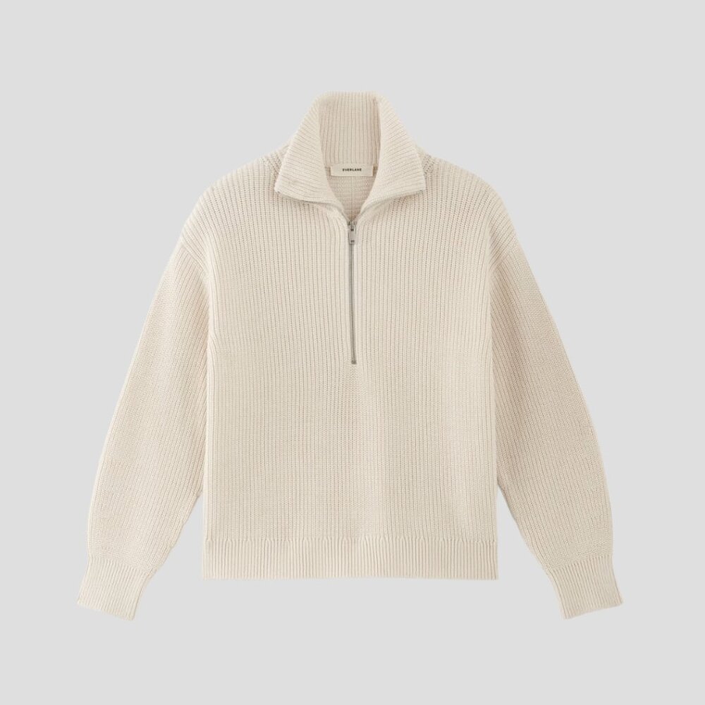 Everlane The Half-Zip in Everyday Cotton in Canvas (Size: Medium)